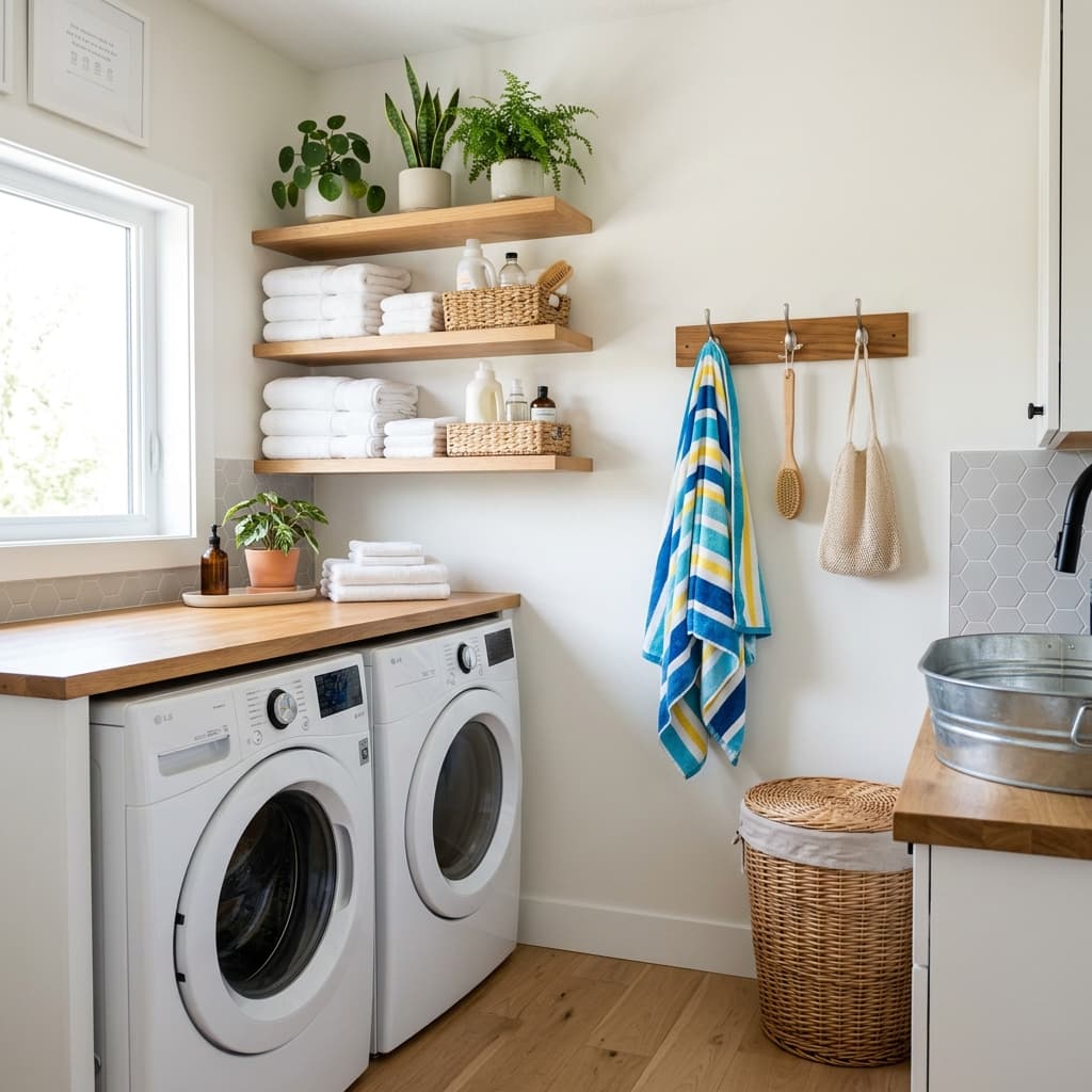 Summer Laundry Room & Wet Towel System Under $25 — Home Organization. Wet towels and humidity wrecking your laundry room? Build a summer laundry room organizati