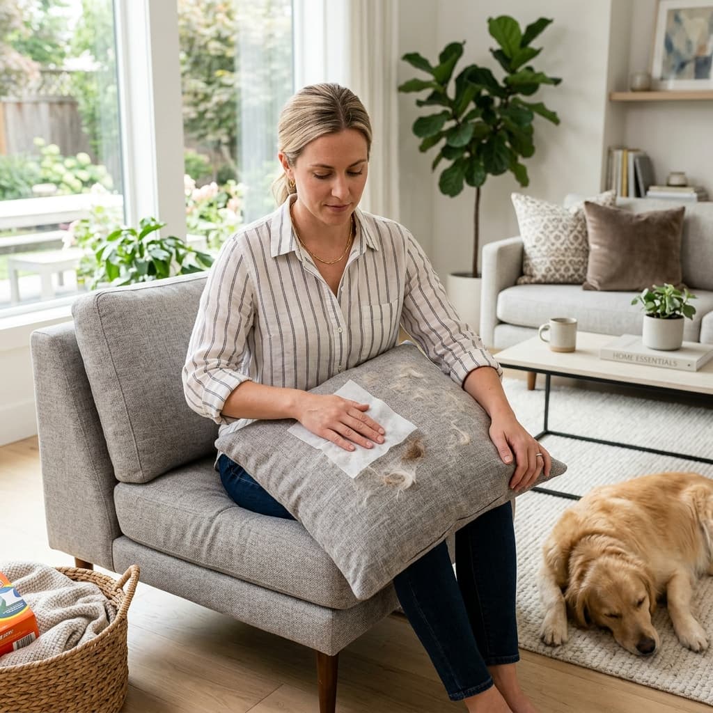 Pet Hair Removal with Dryer Sheets (No Vacuum Needed) — Home Organization. Pet hair covering your furniture and carpets? This simple dryer sheet method lifts fu