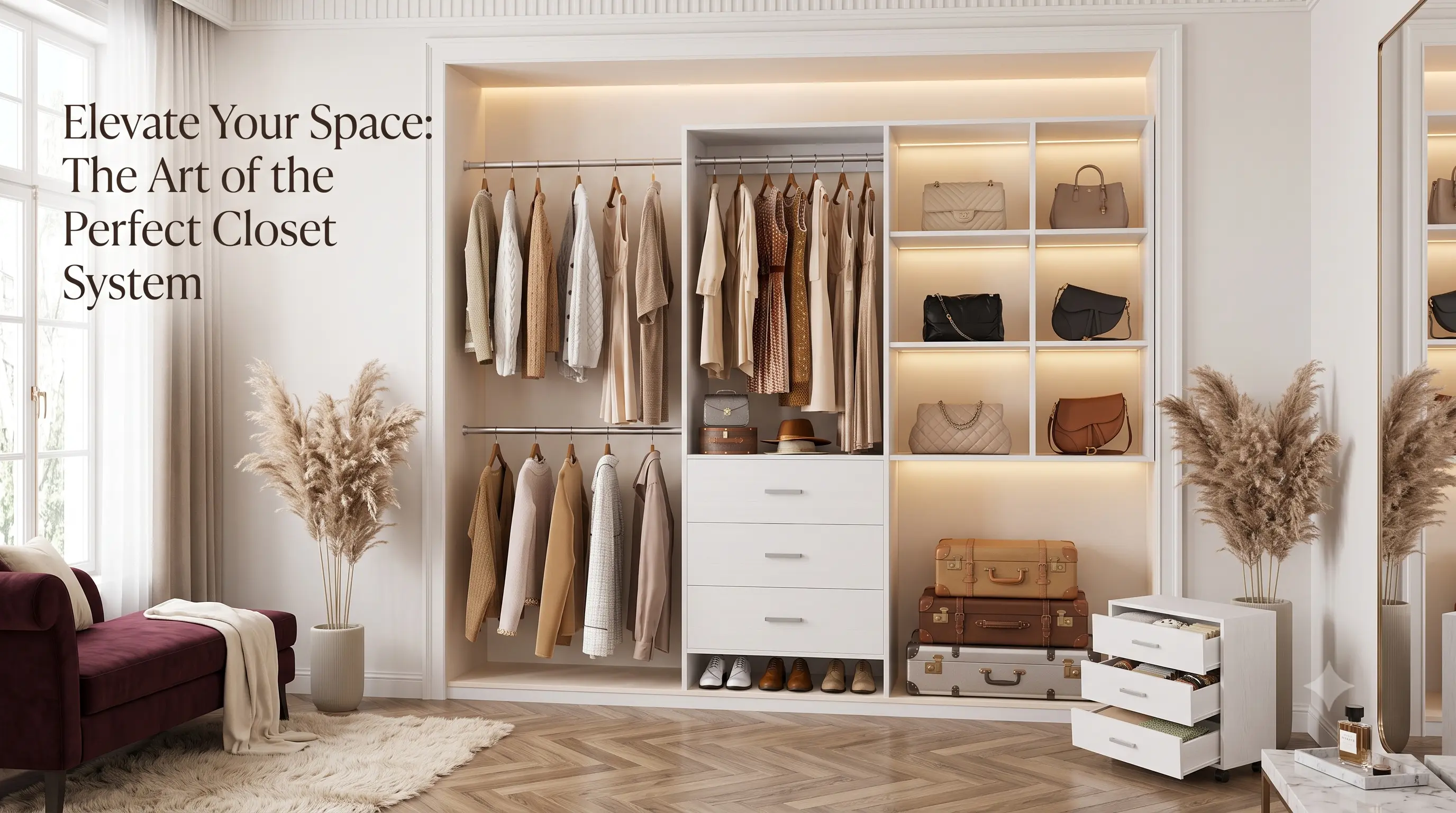 Aheaplus Closet System with 3 drawers and 4 rods