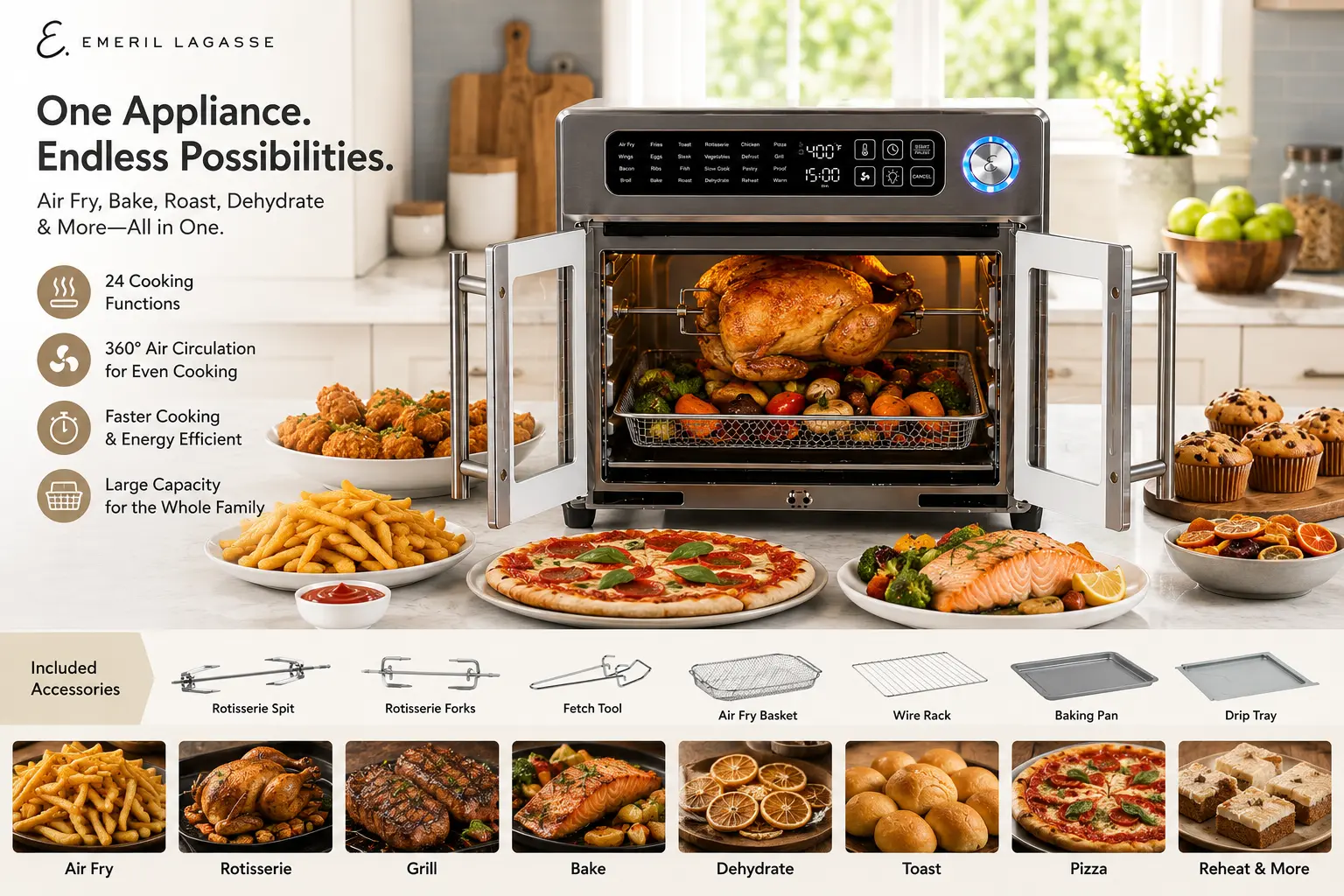 Emeril Lagasse Extra Large French Door Air Fryer Toaster Oven Combo